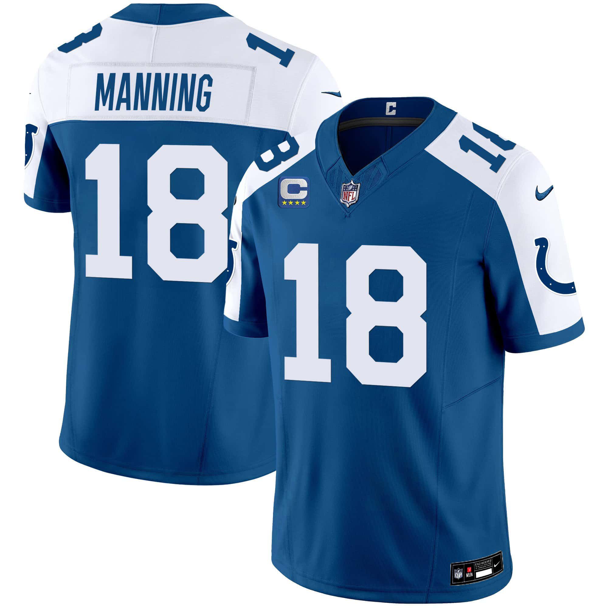 Men Indianapolis Colts #18 Manning Blue 2024 Nike Vapor Limited NFL Jersey